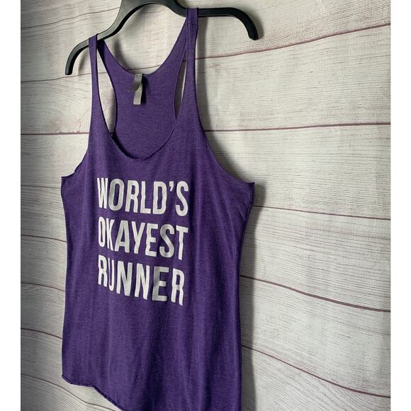 Next Level Apparel Purple Racerback Tank Too WORLD'S OKAYEST RUNNER Size XL - Picture 15 of 16